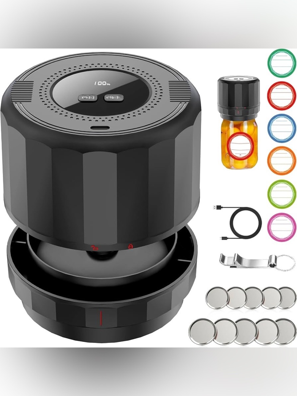 M11 Electric Mason Jar Vacuum Sealer Kit - with Wide and Regular Mouth Mason Lid